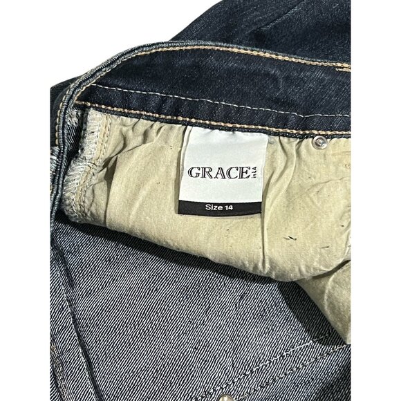 Grace In LA Womens Embroidered Jeans Size 14 Gold Detail Studs Straight - Picture 4 of 16